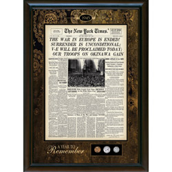 New York Times Framed Front Page with U.S. Mint Coins